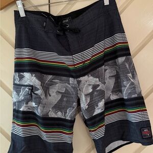 Vans Black Board Shorts with Multicolor Stripe Accents Rasta